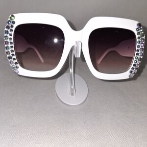 White Rhinestone Embellished Sunglasses